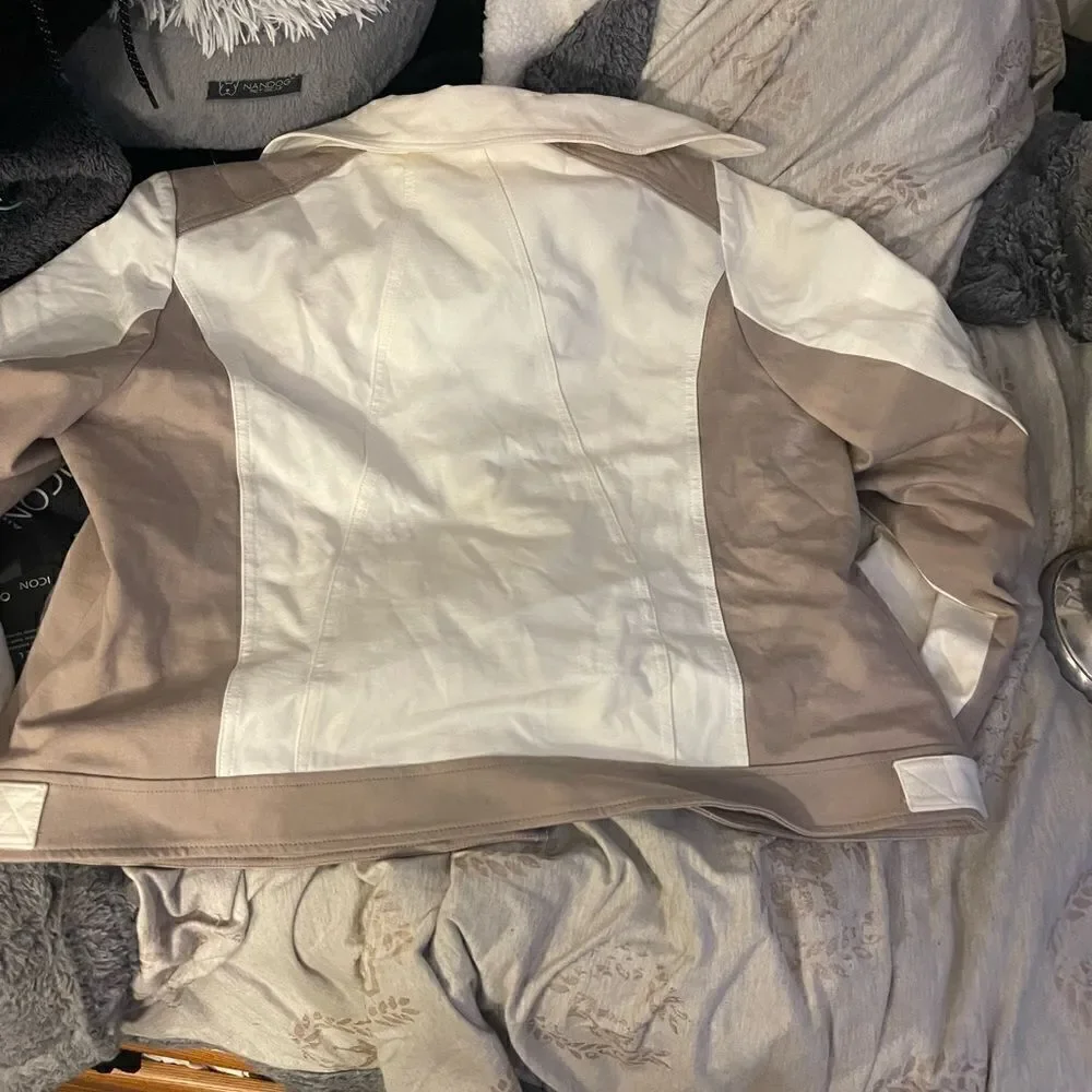 Inc women tan/white natural moto jacket/coat zip up plus size 2xl